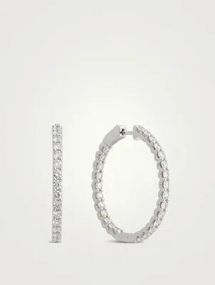 14K White Gold Diamond U-Shape Hoop Earrings