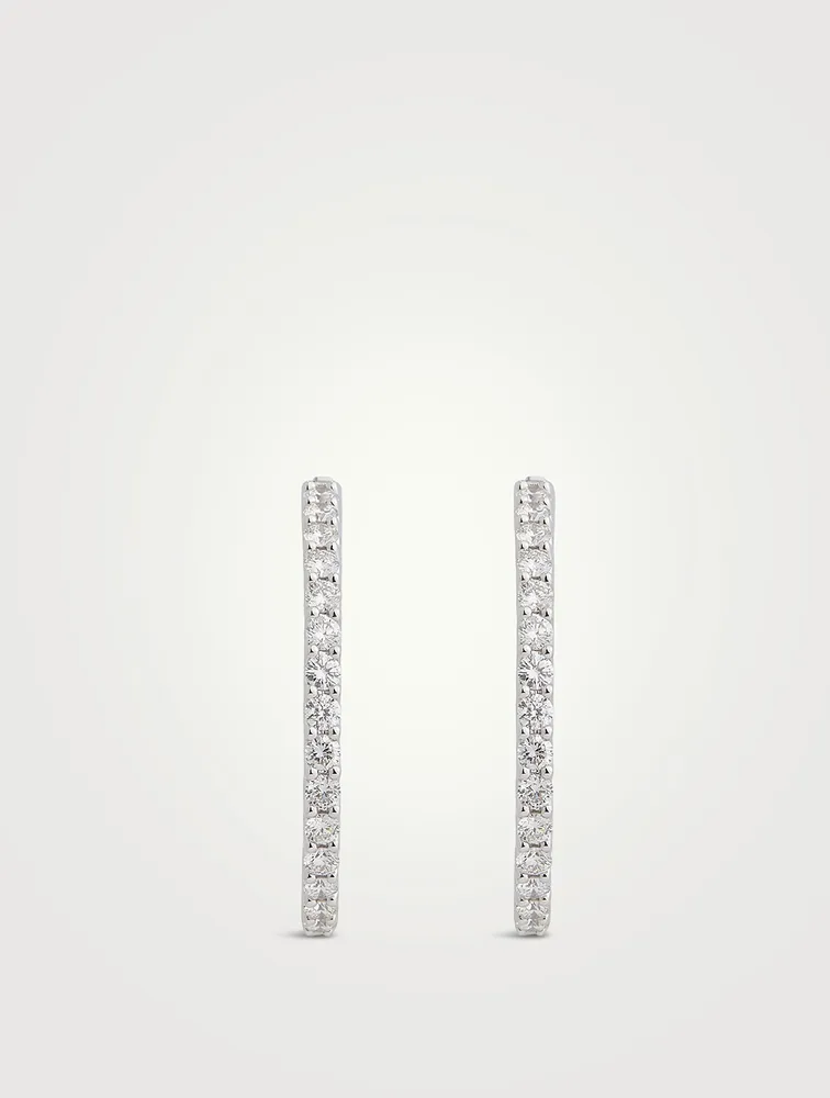 14K White Gold Diamond U-Shape Hoop Earrings