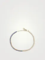 14K Gold Half Blue Sapphire Half Diamond Bezel Bracelet