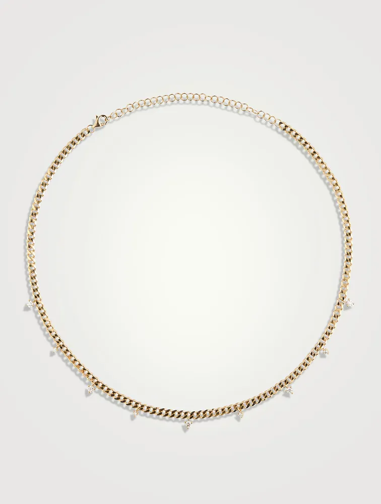 14K Gold Dangling Diamond Choker Necklace