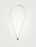 14K Gold Malachite Mini Heart Necklace With Diamonds