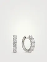 14K White Gold U-Shape Huggie Hoop Earrings With Diamonds