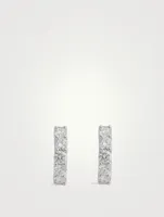 14K White Gold U-Shape Huggie Hoop Earrings With Diamonds