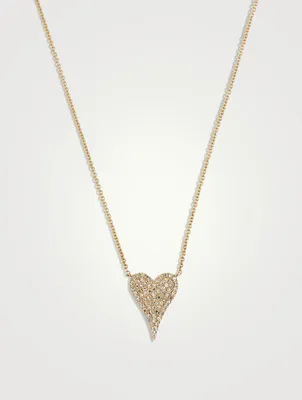 14K Gold Pointy Heart Necklace With Pavé Diamonds