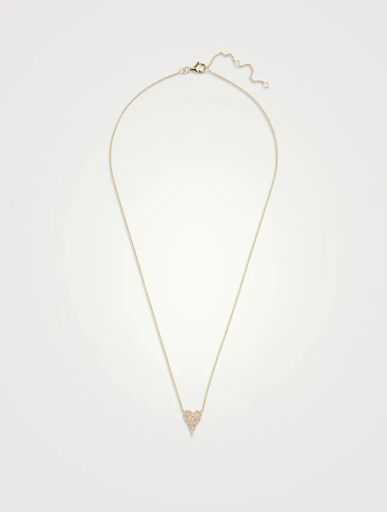 14K Gold Pointy Heart Necklace With Pavé Diamonds