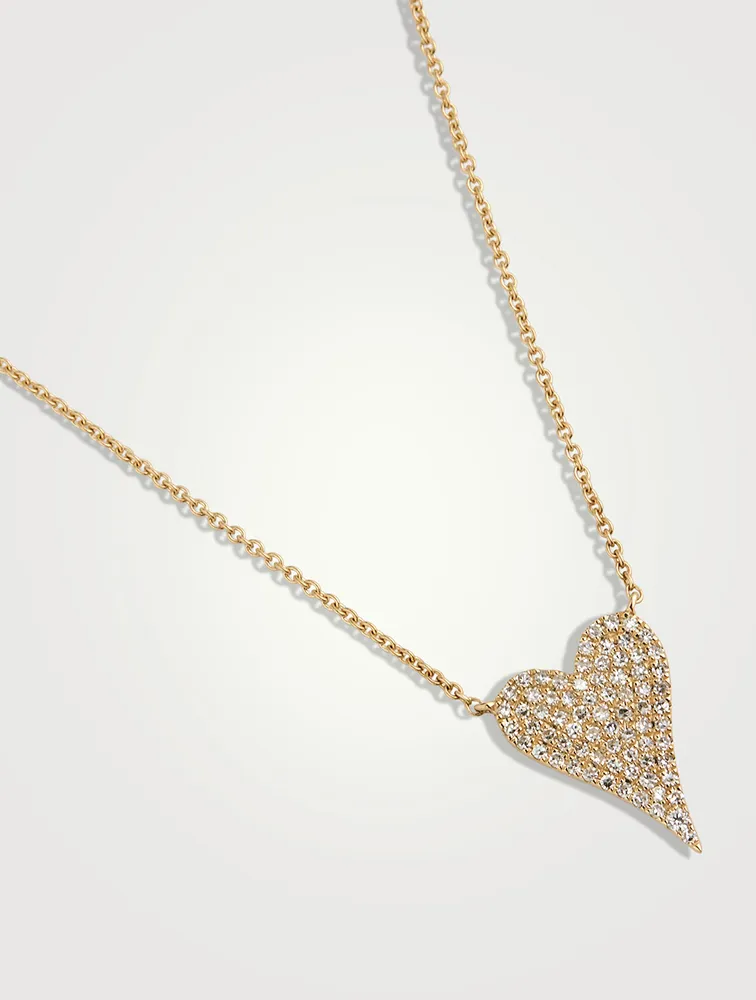 14K Gold Pointy Heart Necklace With Pavé Diamonds