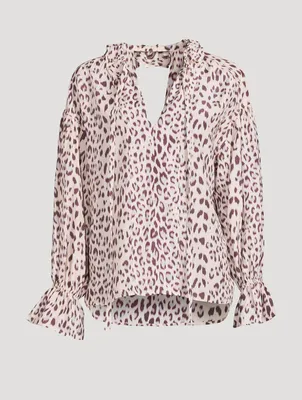 Farrah Peasant Blouse Leopard Print