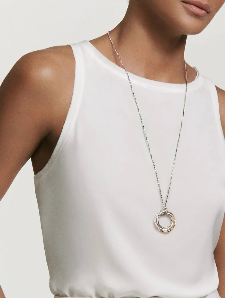 Crossover Pendant Necklace In Sterling Silver With 14k Yellow Gold