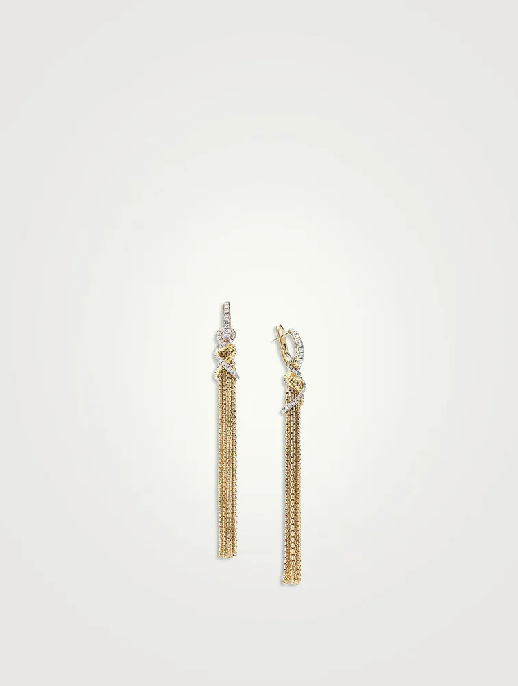 Helena Chain Tassel Earrings In 18k Yellow Gold With Pavé Diamonds