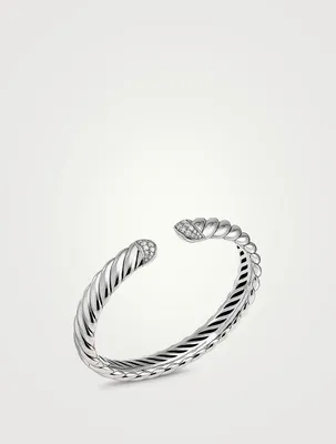 Sculpted Cable Cuff Bracelet Sterling Silver With Pavé Diamonds