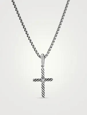 Cable Classics Cross Pendant In Sterling Silver With Center Diamond