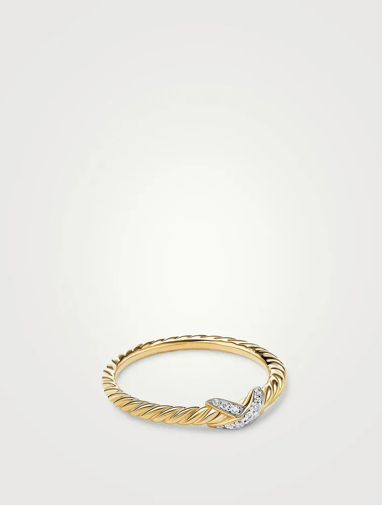 Petite X Ring 18k Yellow Gold With Pavé Diamonds