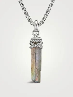 Wrapped Labradorite Crystal Amulet With Sterling Silver And Pavé Diamonds