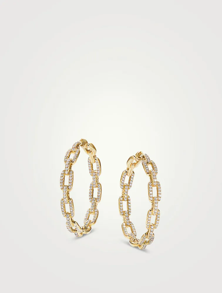 Stax Chain Link Hoop Earrings In 18k Yellow Gold With Pavé Diamonds