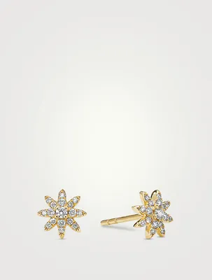 Petite Starburst Stud Earrings In 18k Yellow Gold With Full Pavé Diamonds