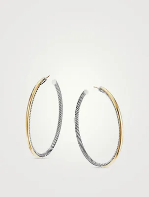Sculpted Cable Hoop Earrings In Sterling Silver With 18k Yellow Gold