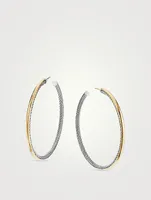 Sculpted Cable Hoop Earrings In Sterling Silver With 18k Yellow Gold