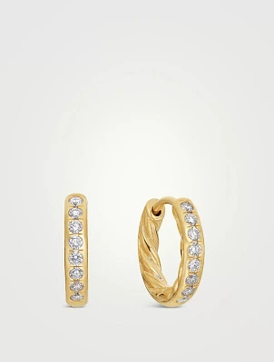 Pavé Huggie Hoop Earrings In 18k Yellow Gold With Diamonds, 13mm