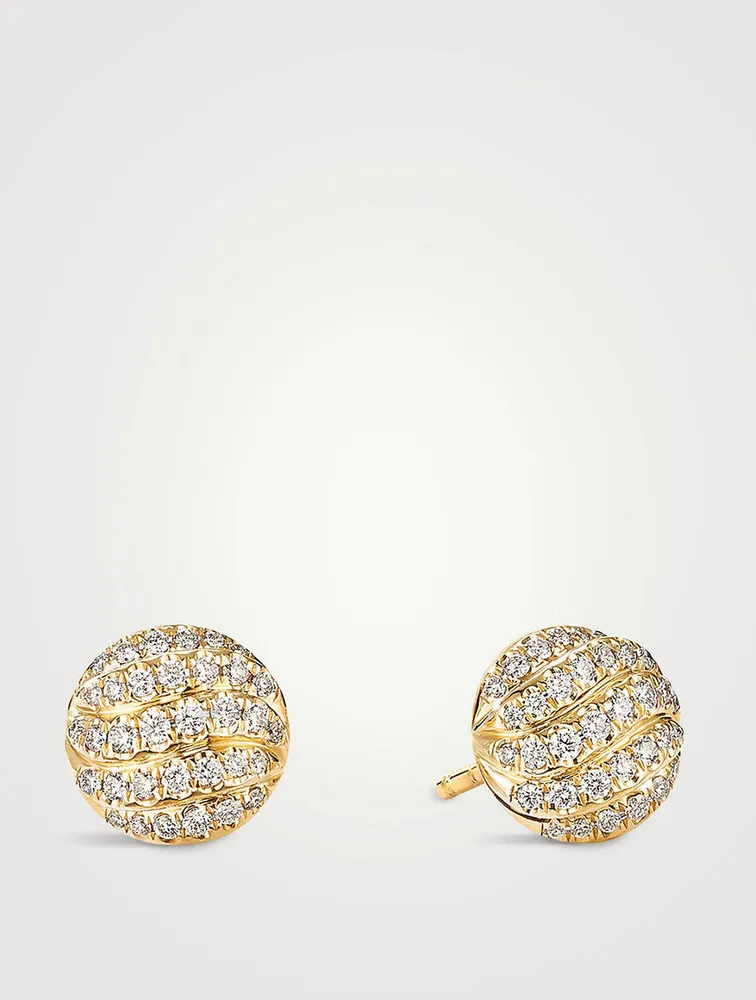 Cable Collectibles® Stud Earrings In 18k Yellow Gold With Pavé Diamonds