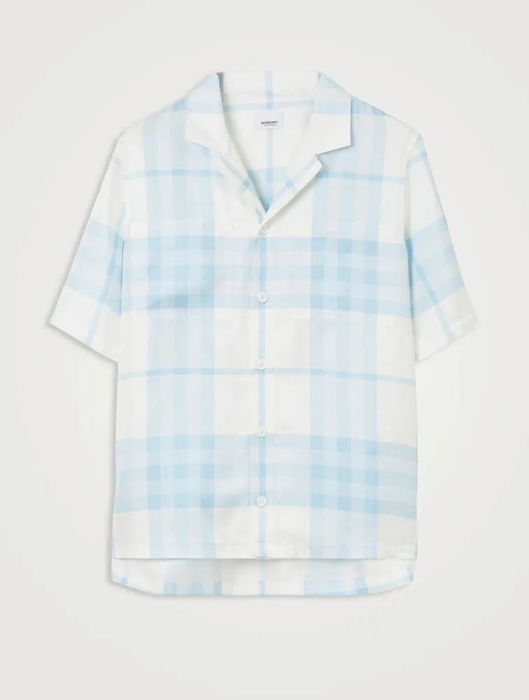 Short-sleeve Check Silk Shirt