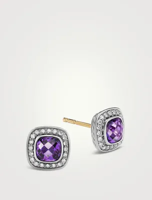 Petite Albion® Stud Earrings In Sterling Silver With Amethyst And Pavé Diamonds