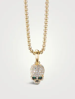 Memento Mori Skull Amulet With Full Pavé Diamonds, Emeralds And 18k Yellow Gold