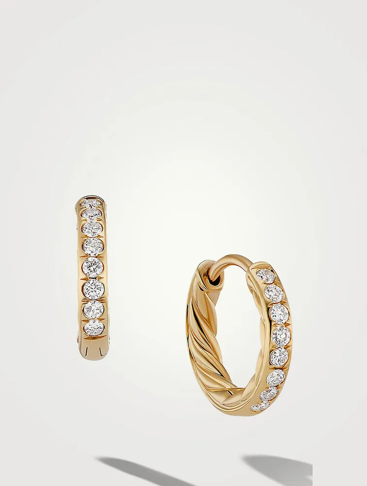 Sculpted Cable Huggie Hoop Earrings In 18k Yellow Gold With Pavé Diamonds