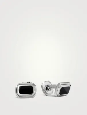 Deco Cufflinks In Sterling Silver With Black Onyx