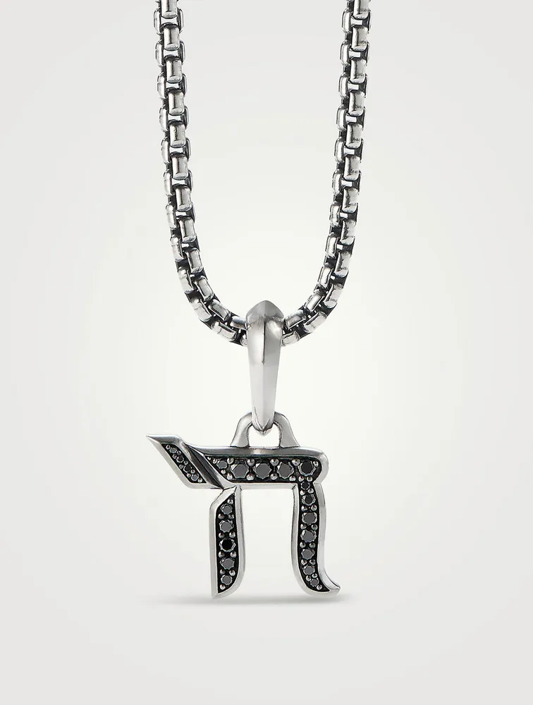 Chai Amulet In Sterling Silver With Pavé Black Diamonds