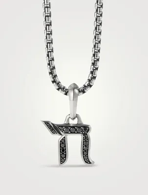 Chai Amulet In Sterling Silver With Pavé Black Diamonds