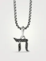 Chai Amulet In Sterling Silver With Pavé Black Diamonds