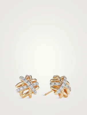 Crossover Stud Earrings In 18k Yellow Gold With Pavé Diamonds