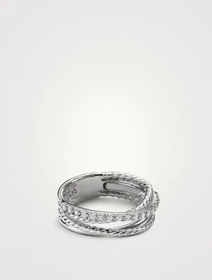 Crossover Band Ring Sterling Silver With Pavé Diamonds