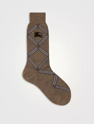 Check Wool Cotton Blend Socks