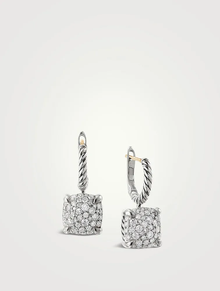 Chatelaine® Drop Earrings In Sterling Silver With Pavé Diamonds