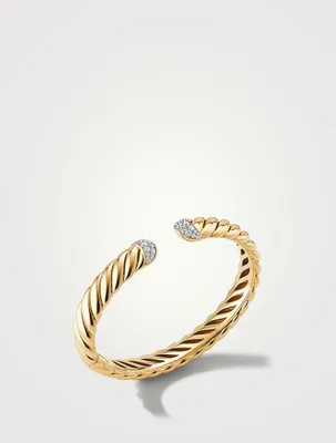 Sculpted Cable Cuff Bracelet 18k Yellow Gold With Pavé Diamonds