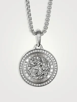 St. Christopher Amulet In Sterling Silver With Pavé Diamonds