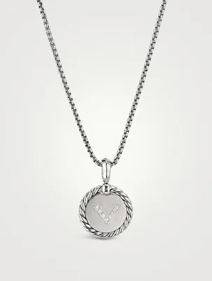 V Initial Charm In Sterling Silver With Pavé Diamonds