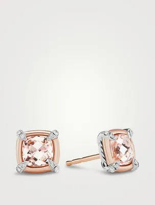 Petite Chatelaine® Stud Earrings In Sterling Silver With Morganite, 18k Rose And Pavé Diamonds