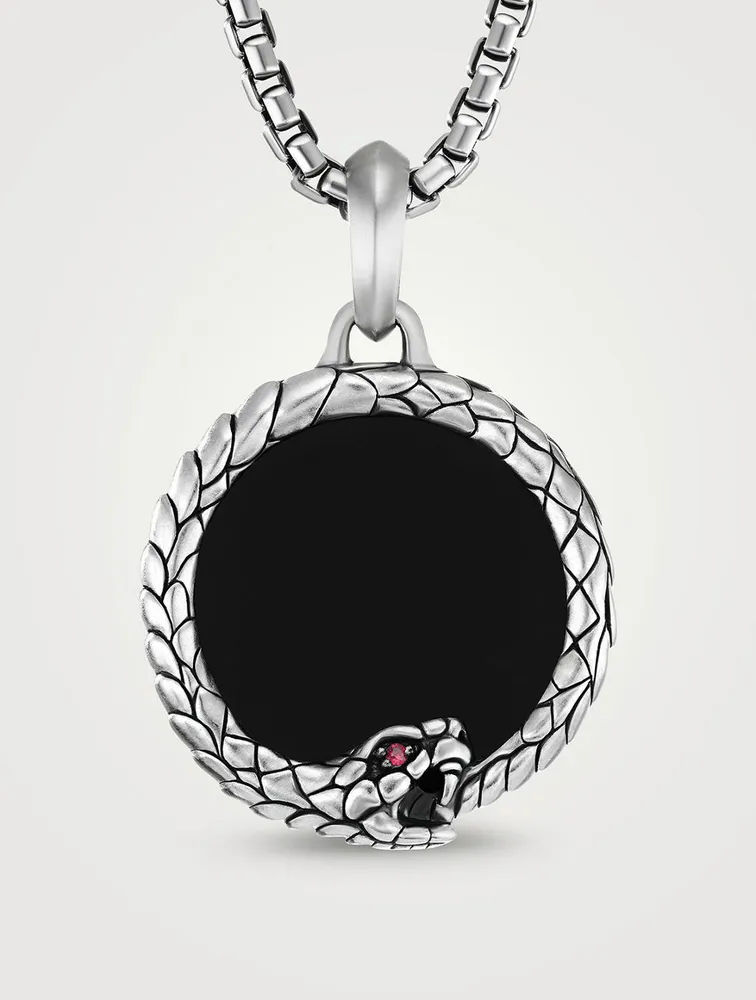 Cairo Ouroboros Amulet In Sterling Silver With Black Onyx And Ruby