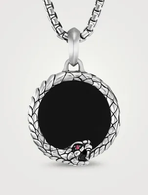Cairo Ouroboros Amulet In Sterling Silver With Black Onyx And Ruby