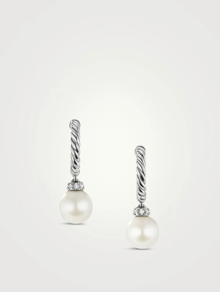 Pearl And Pavé Solari Drop Earrings In Sterling Silver With Diamonds