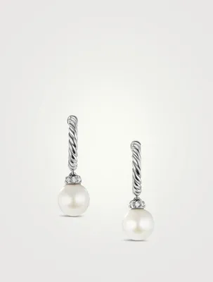 Pearl And Pavé Solari Drop Earrings In Sterling Silver With Diamonds