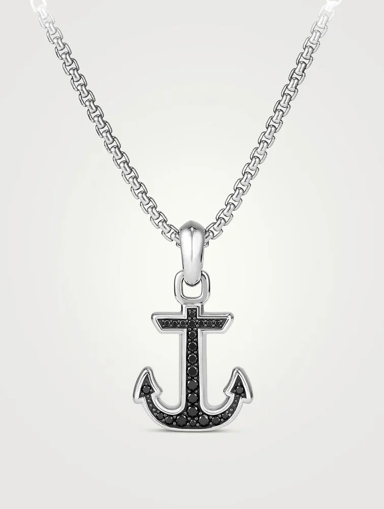 Maritime® Anchor Amulet In Sterling Silver With Pavé Black Diamonds