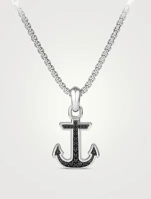 Maritime® Anchor Amulet In Sterling Silver With Pavé Black Diamonds