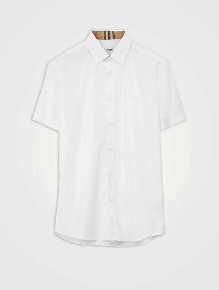 Short-sleeve Monogram Motif Stretch Cotton Shirt