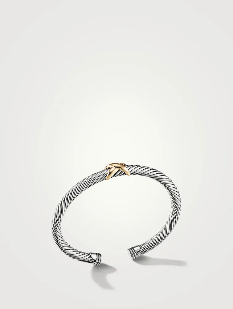 X Station Bracelet Sterling Silver With 14k Yellow Gold