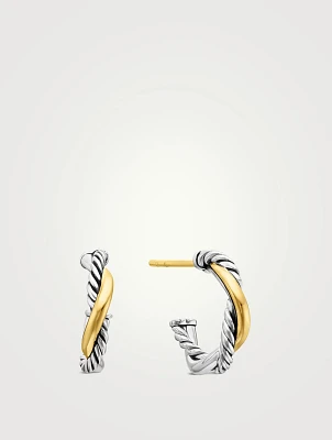 Petite Infinity Huggie Hoop Earrings In Sterling Silver With 14k Yellow Gold, 3mm
