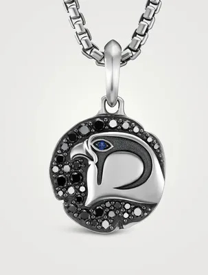 Cairo Falcon Amulet In Sterling Silver With Sapphire And Pavé Black Diamonds