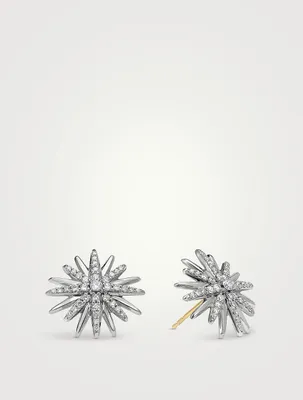 Starburst Stud Earrings In Sterling Silver With Pavé Diamonds